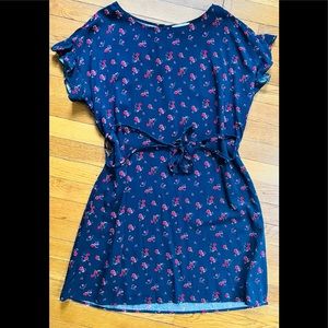 Beach Lunch Lounge Casual Summer Blue Floral Mini Dress Size XL